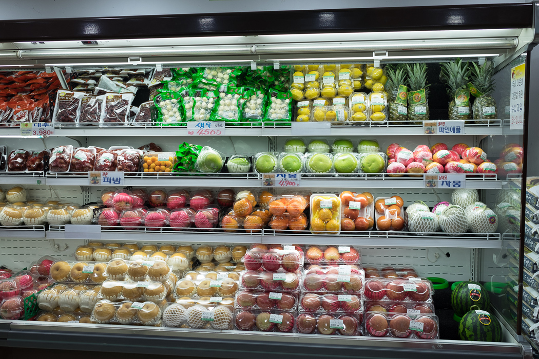 Refrigerated fresh fruit in a supermarket outside Seoul.