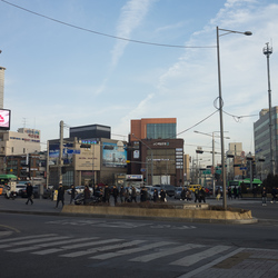 Stopping for petrol in Seoul's university district.