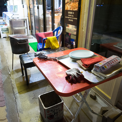 The tools of the trade for a fishmonger. Sokcho.