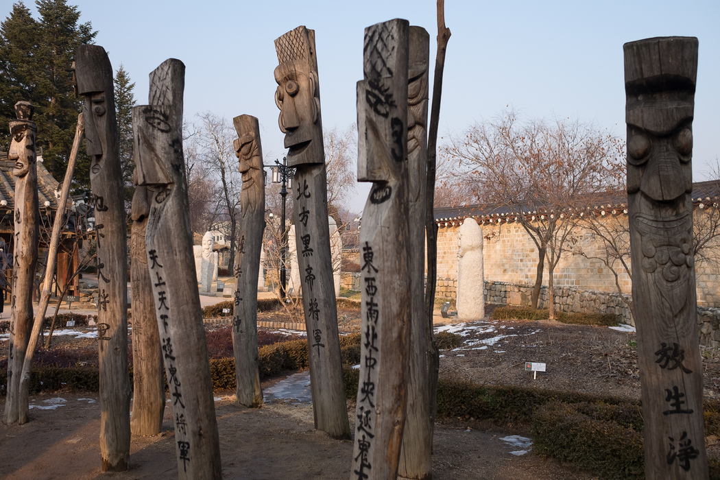 Totem poles, Gyeongbokgung palace, Seoul.