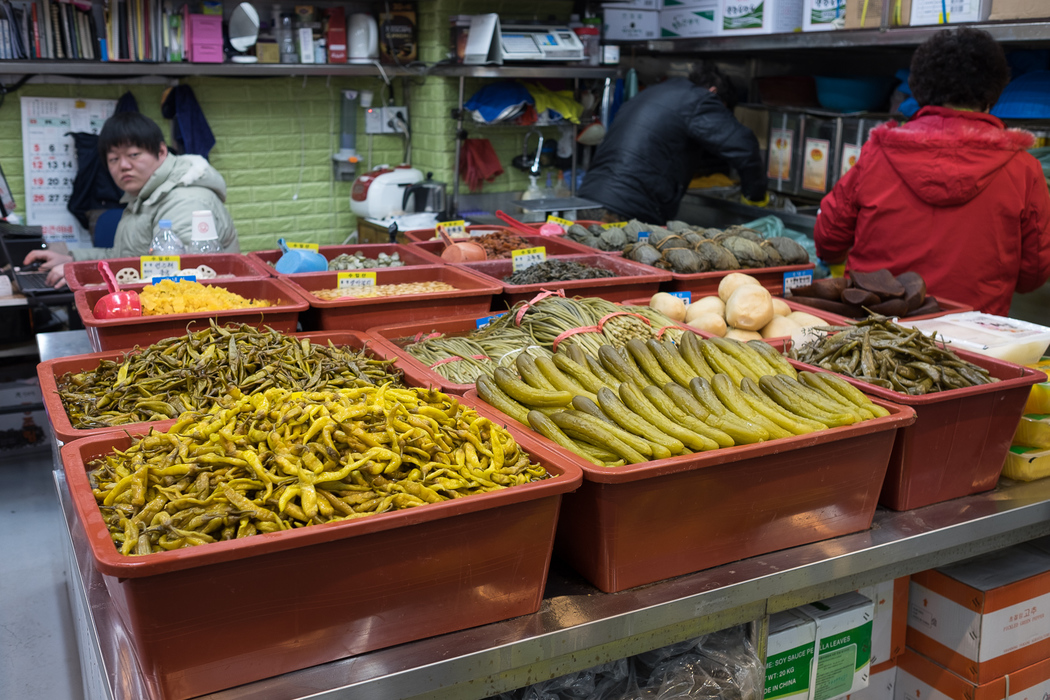 Pickled vegetables for sale in Garak market, Seoul.